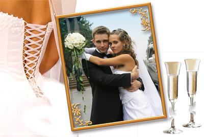 Рамка для фото свадебная с шампанским, вставить фото онлайн