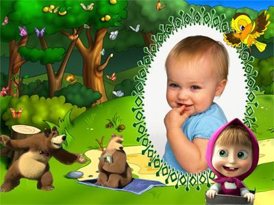 Детские рамочки для фото из мультфильма Маша и медведь, сделать онлайн
