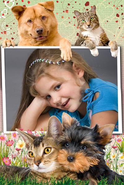 Милая детская рамочка для фото с животными, вставить фото онлайн