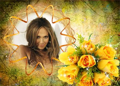 Фоторамка с яркими желтыми розами, вставить фото в рамку онлайн