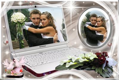 Свадебная рамка на 2 фото с ноутбуком, сделать онлайн