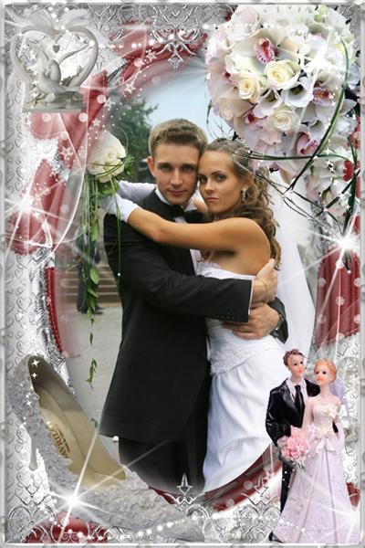 Нарядная свадебная рамочка для фото, вставить фото в рамку онлайн