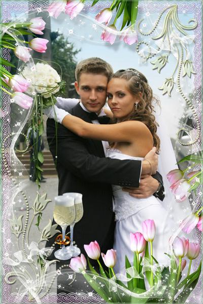 Свадебная фоторамка с тюльпанами, вставить фото онлайн