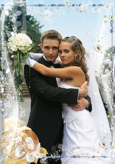 Рамка со свадебными кольцами, сделать онлайн фотошоп
