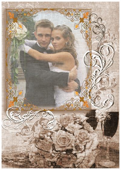 Винтажная свадебная фоторамка, сделать в онлайн фотошопе