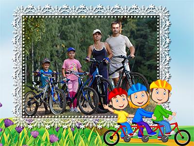 Традиции семьи, прогулка на велосипедах, онлайн вставить фото в рамку