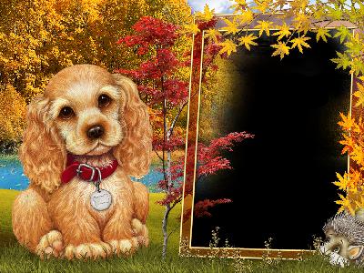 Осенняя фоторамка с собакой - онлайн бесплатно вставить фото